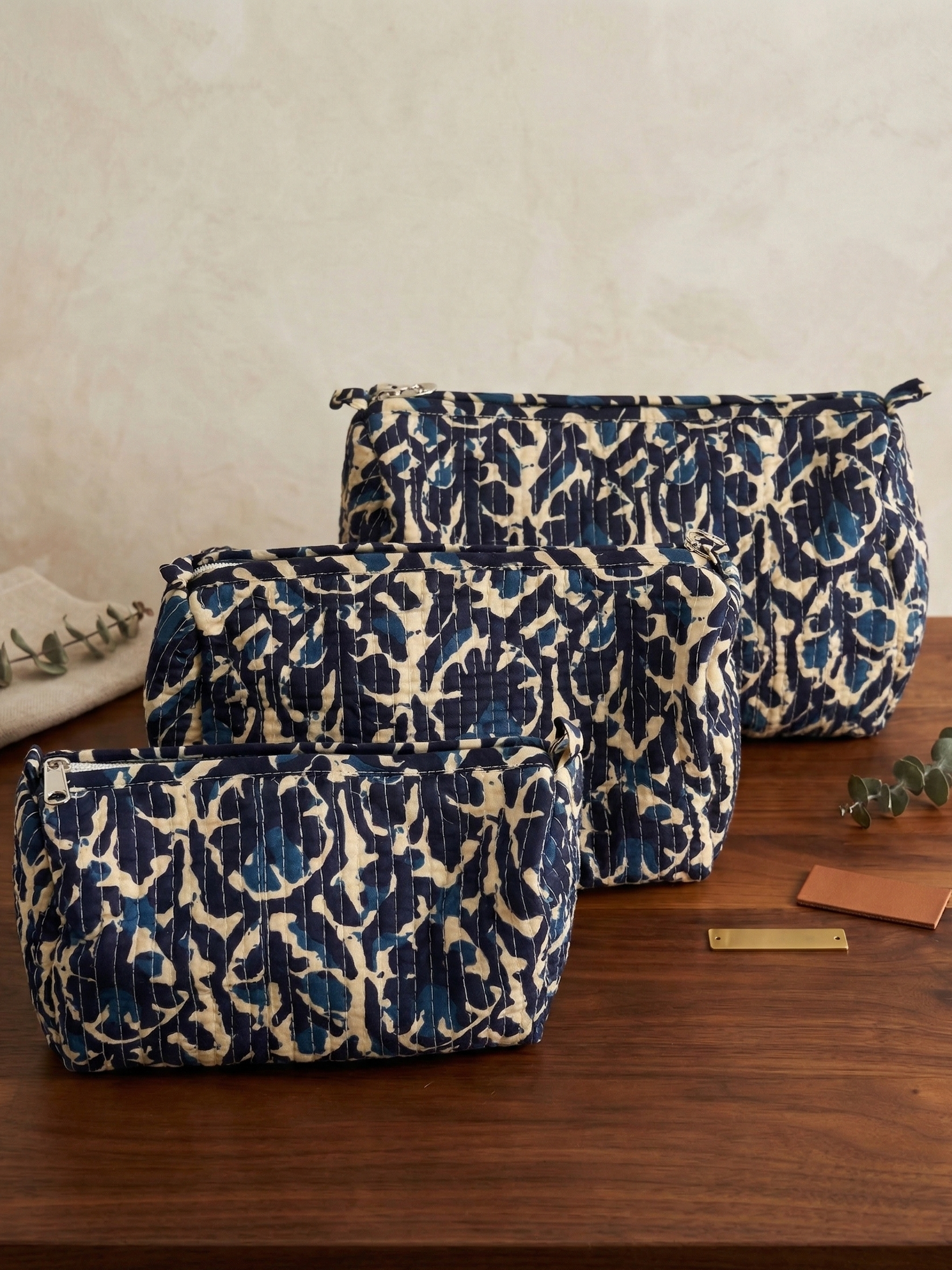 Trousse de toilette en coton matelassé  blockprint indien collection artisanale