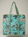 Sac cabas matelassé motif jungle blockprint fabrication artisanale