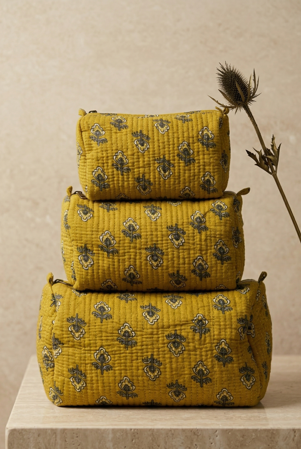 Trousse matelassée en coton blockprint indien artisanal
