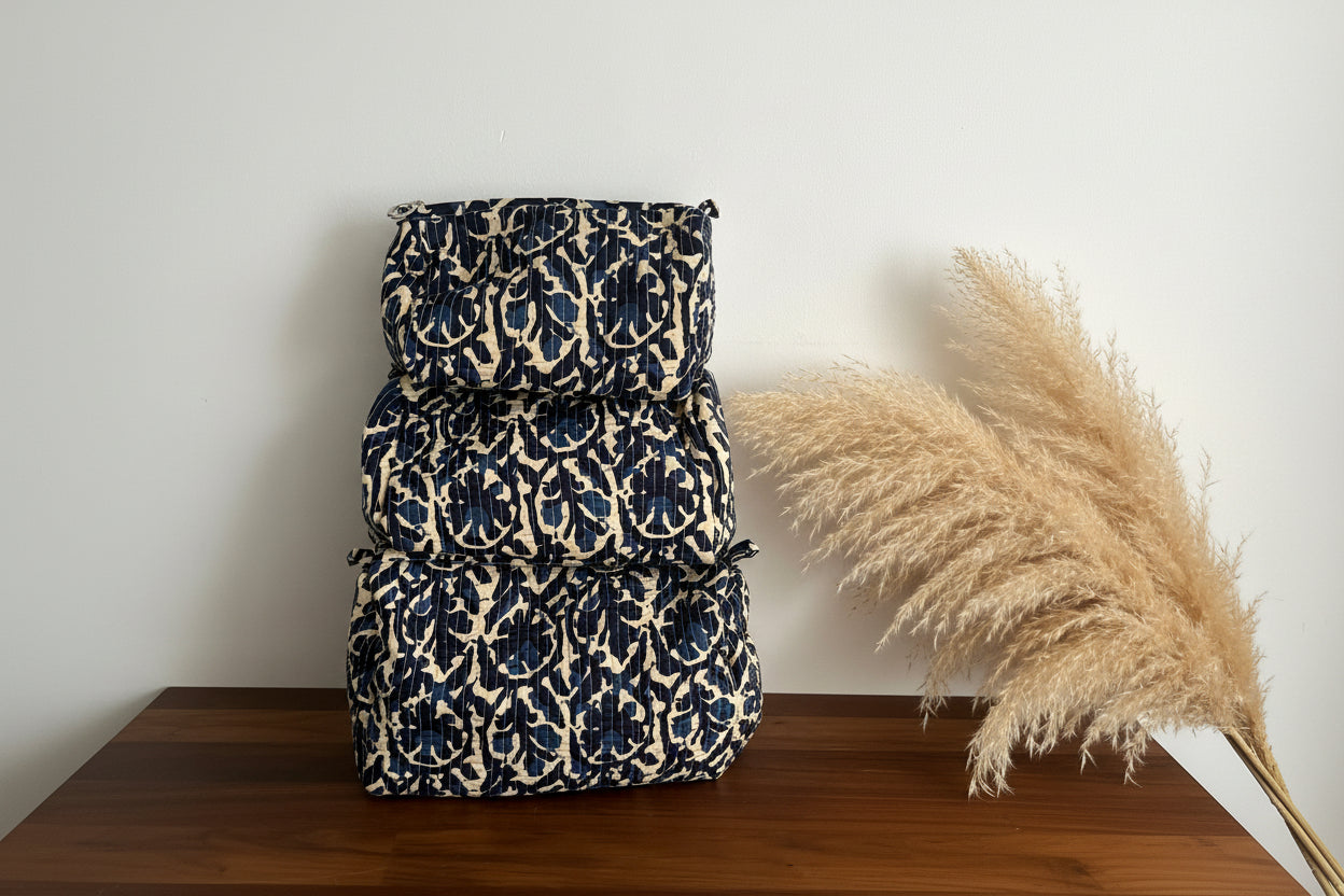 Trousse de toilette en coton matelassé  blockprint indien collection artisanale