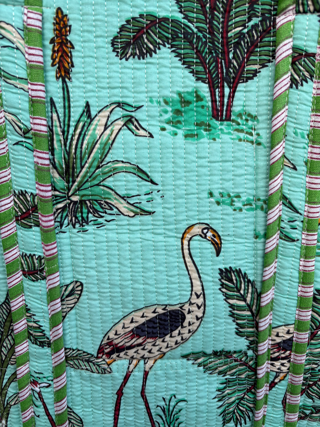 Sac cabas matelassé motif jungle blockprint fabrication artisanale