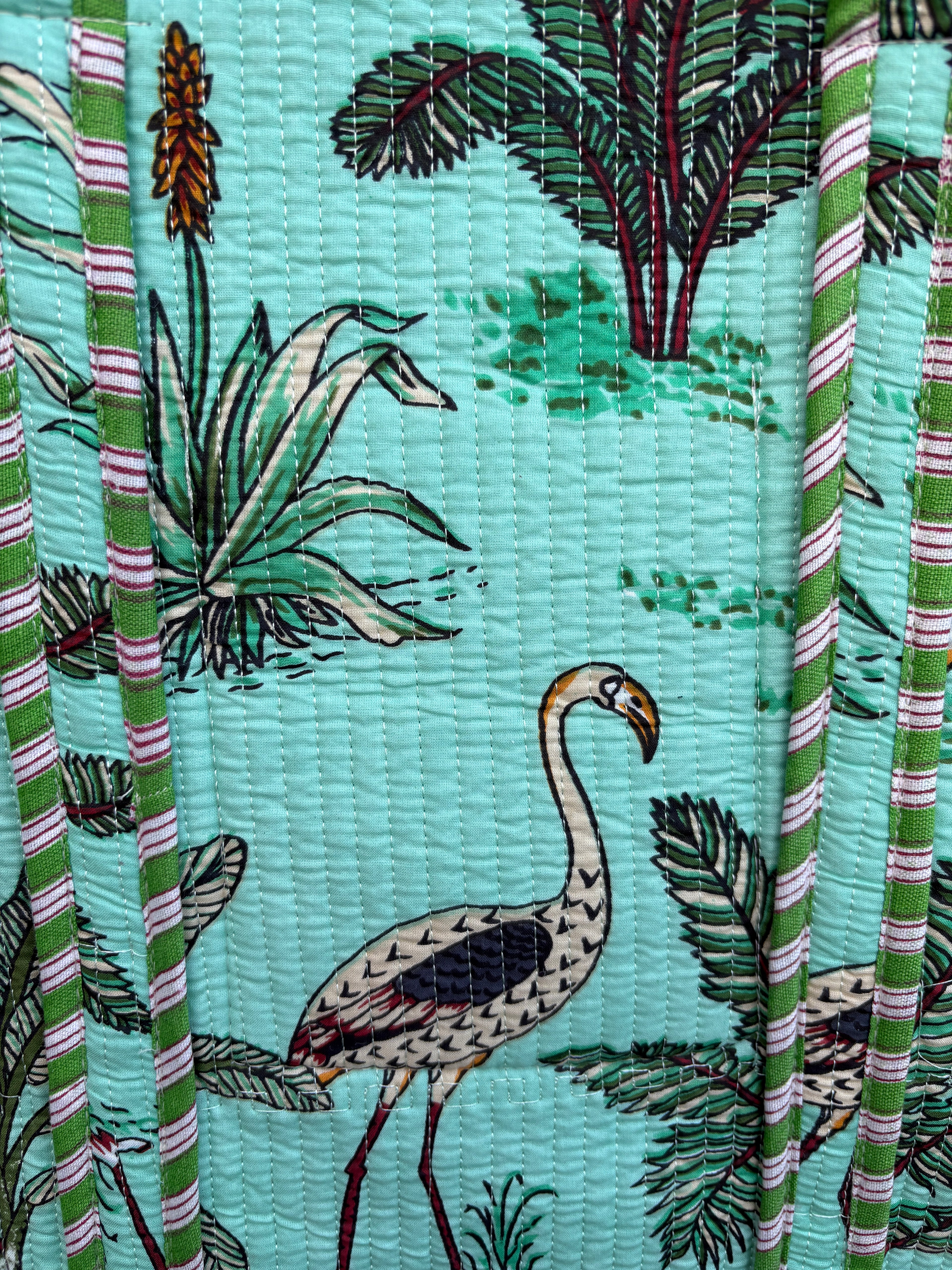 Sac cabas matelassé motif jungle blockprint fabrication artisanale