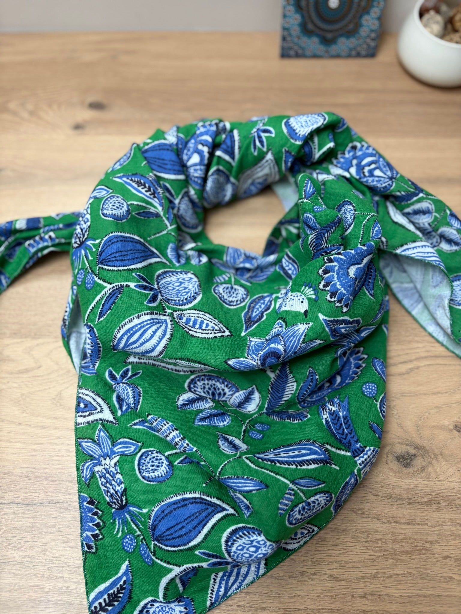 Chèche bohème Vert & Bleu