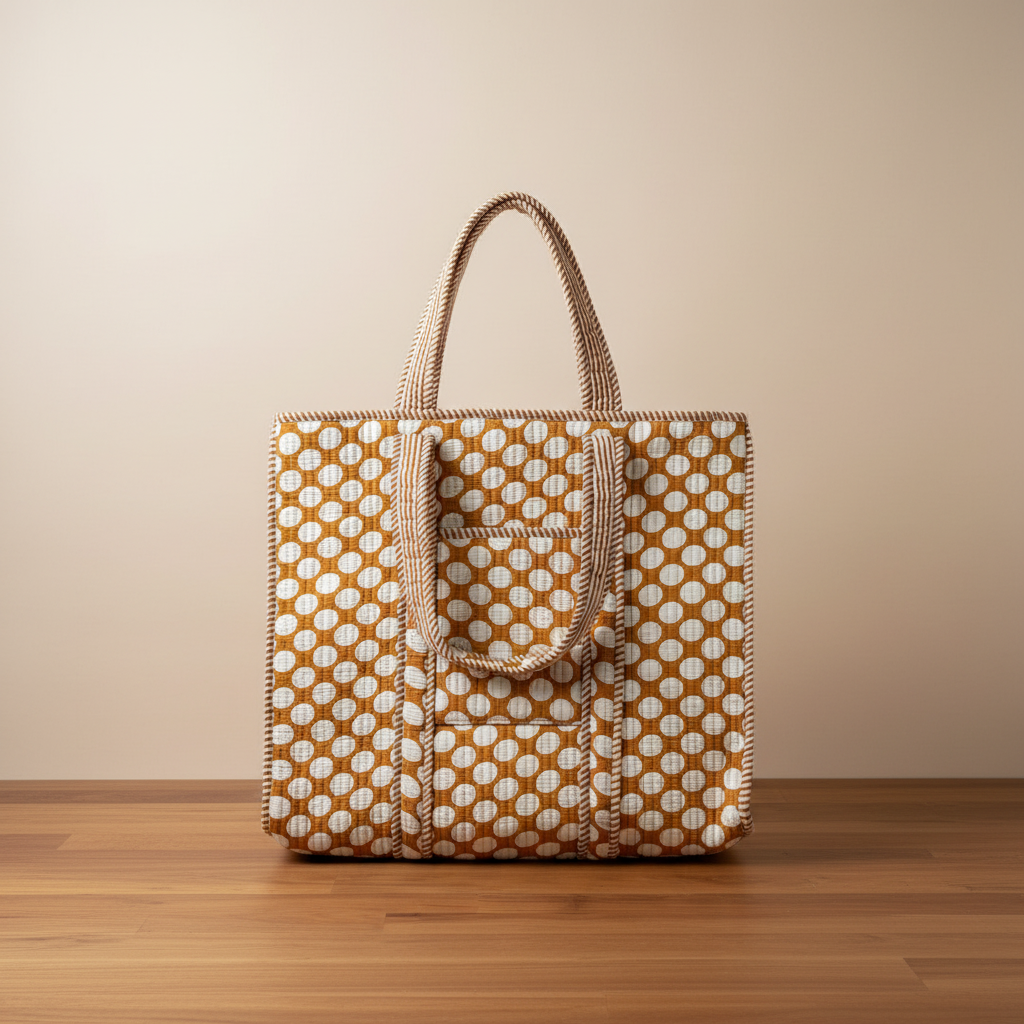 Sac cabas matelassé blockprint fabrication artisanale